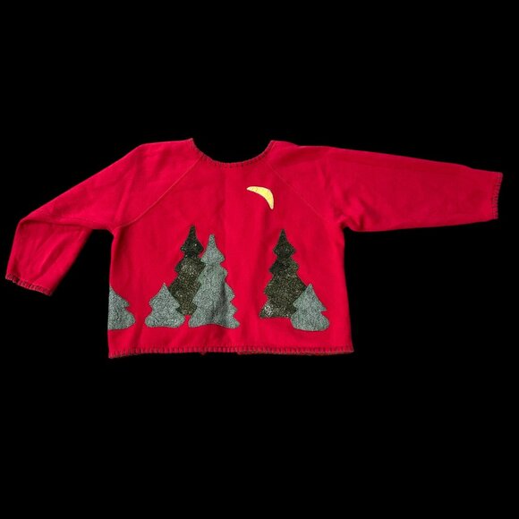 Vintage Christmas Sweater Open Cardigan Red Snowman Embellished Retro Holiday - Picture 3 of 8